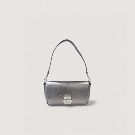 COCCINELLE C-ME LOCK MEDIUM KOŽENÁ KABELKA COCCINELLE  SILVER STEEL