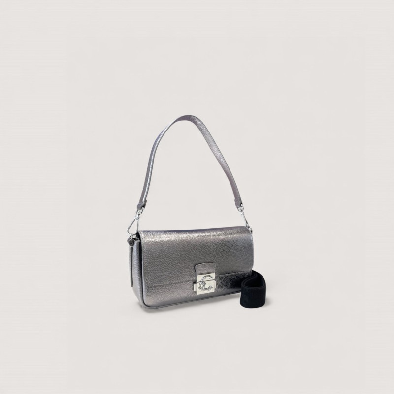 COCCINELLE C-ME LOCK MEDIUM KOŽENÁ KABELKA COCCINELLE  SILVER STEEL